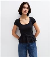 Women's Black Scoop Neck Peplum Hem Top New Look