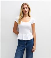 Women's White Scoop Neck Peplum Hem Top New Look