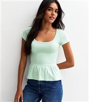 Women's Mint Green Scoop Neck Peplum Hem Top New Look