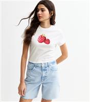 Women's White Jersey Embellished Raspberry Print T-Shirt New Look