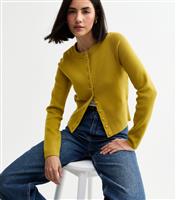 Women's Light Green Compact Knit Crew Neck Cardigan New Look