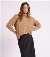 Women's Camel Cable Knit Aran Jumper Urban Bliss New Look