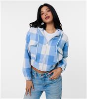 Women's Blue Vanilla Mid Blue Check Hooded Fleece Jacket Pink Vanilla New Look