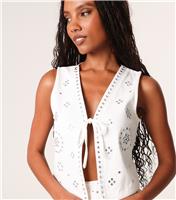 Women's White Sequin Embellished Waistcoat Pink Vanilla New Look