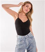 Women's Black Slinky Bodysuit Pink Vanilla New Look