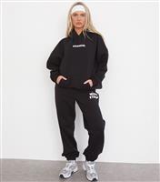 Women's Black Official Logo Oversized Hoodie WKNDGIRL New Look