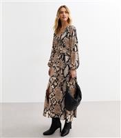 Women's Brown Snake Print Slit Hem Midi Dress New Look