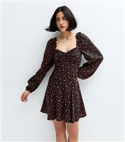 Women's Black Floral Print Sweetheart Neck Mini Dress New Look