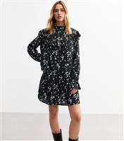 Women's Black Floral Print High Neck Mini Dress New Look