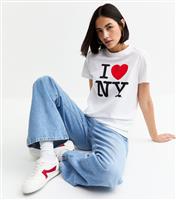 Women's White Heart Print NY Slogan T-Shirt New Look