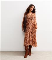 Women's Brown Animal Print Chiffon Midi Dress New Look