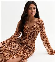 Women's Brown Animal Print Chiffon Midi Dress New Look