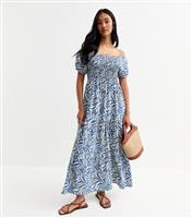 Women's Blue Printed Off The Shoulder Maxi Dress Blue Vanilla New Look