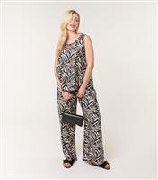 Women's Black Leaf Print Vest and Trousers Set Blue Vanilla New Look