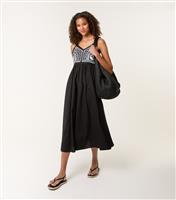 Women's Black Embroidered Yoke Midi Dress Blue Vanilla New Look