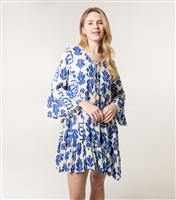 Women's Blue Tie Front Printed Smock Dress Blue Vanilla New Look