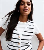 Women's Black Stripe Open Knit Vest Blue Vanilla New Look