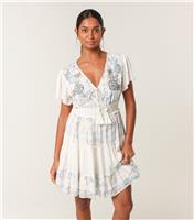 Women's White Embroidered V-Neck Dress Blue Vanilla New Look