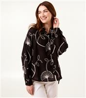 Women's Black Pattern Embroidered Shirt Blue Vanilla New Look