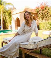 Women's Oatmeal Embroidered Kaftan Dress Blue Vanilla New Look
