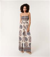 Women's Navy Printed Strapless Jumpsuit Blue Vanilla New Look