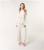 Women's Cream Floral Embroidered Straight Leg Trousers Blue Vanilla New Look