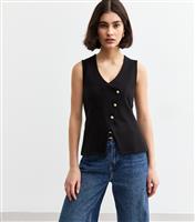 Women's Black Soft Touch Asymmetric Button Up Vest New Look