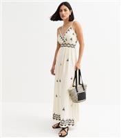 Women's Cream Floral Embroidered Maxi Dress Blue Vanilla New Look