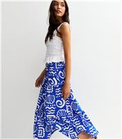 Women's Blue Shell Print Tiered Midi Skirt New Look
