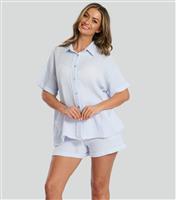 Women's Blue Textured Shirt and Shorts Pyjama Set Loungeable New Look