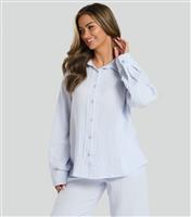 Women's Loungeable Blue Textured Shirt and Trousers Pyjama Set Loungeable New Look