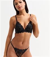 Women's Black Satin Floral Non Padded Bra New Look
