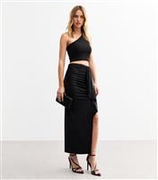 Women's Black Frill Trim Slit Hem Midi Skirt New Look