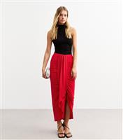 Women's Red Ruched Wrap Midi Skirt New Look