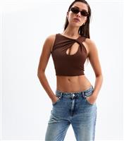 Women's Brown Keyhole Asymmetric Cropped Top New Look