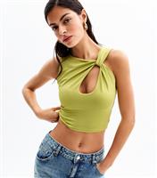 Women's Light Green Keyhole Asymmetric Cropped Top New Look