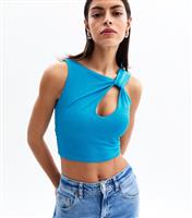 Women's Blue Keyhole Asymmetric Cropped Top New Look