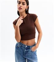 Women's Dark Brown Twist Back Cropped Top New Look