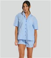 Women's Blue Striped Short Sleeve Pyjama Set Loungeable New Look