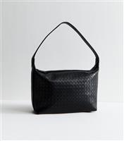 Black Woven Faux Leather Shoulder Bag New Look