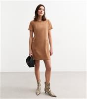 Women's Tan Faux Suede Mini Shift Dress New Look