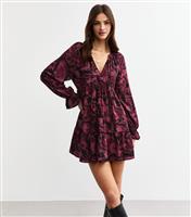 Women's Red Snake Print Tie Neck Oversized Mini Dress New Look