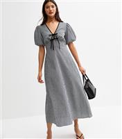 Women's Black Gingham Check Tie Neck Midi Dress New Look