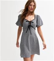 Women's Black Gingham Tie Neck Mini Dress New Look
