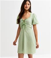 Women's Green Gingham Tie Neck Mini Dress New Look