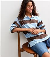 Women's Light Blue Rugby Striped Long Sleeve Top New Look