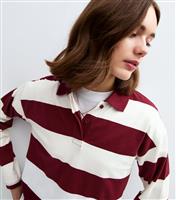 Women's Burgundy Rugby Striped Long Sleeve Top New Look