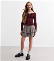 Girls' Burgundy Cable Knit Zip Through Bardot Jumper New Look
