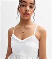 Girls' White Pintuck Frill Trim Baby Doll Top New Look