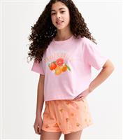 Girls' Pink Fruit Print T-Shirt and Shorts Pyjama Set New Look